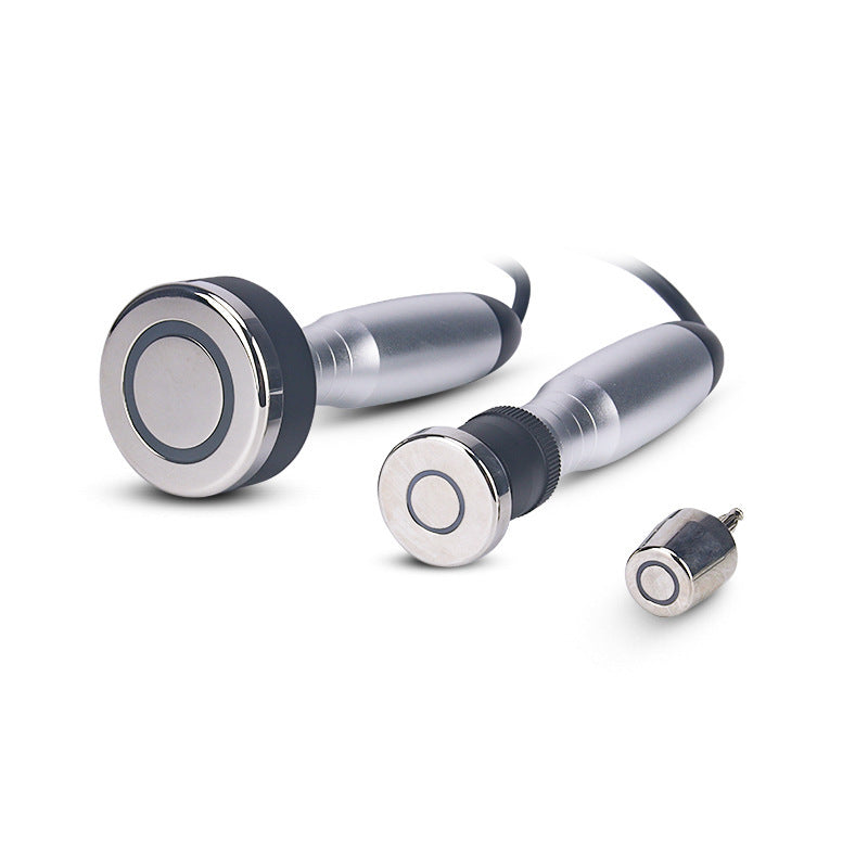 Metallic dumbbell-like objects on a white background