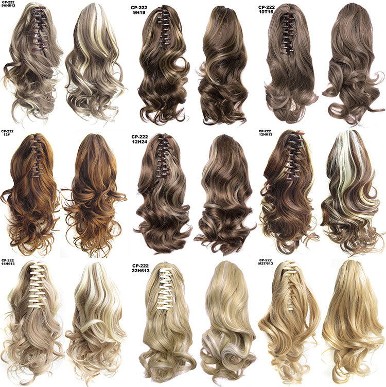 Collection of various hair extensions in different colors and styles on a white background.