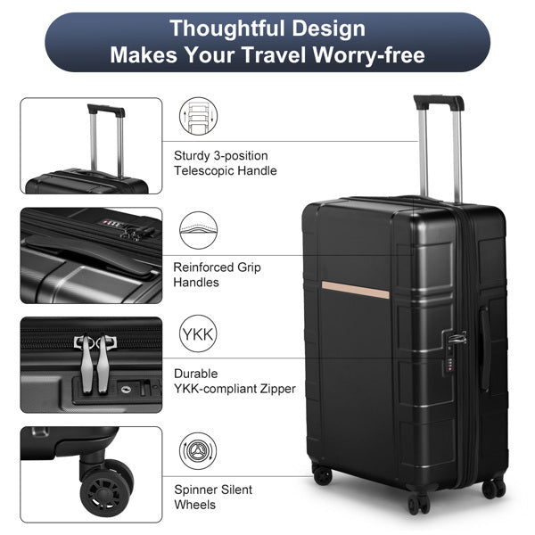 Black suitcase with features highlighted on a white background