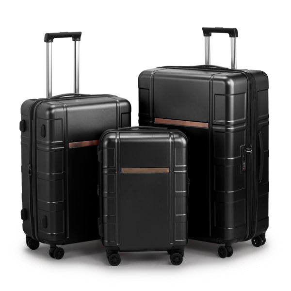 Three black suitcases of different sizes on a white background