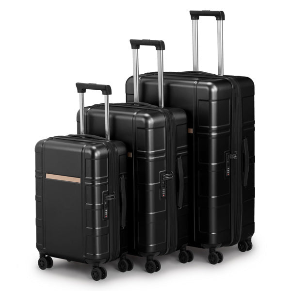 Set of black suitcases of different sizes on a white background