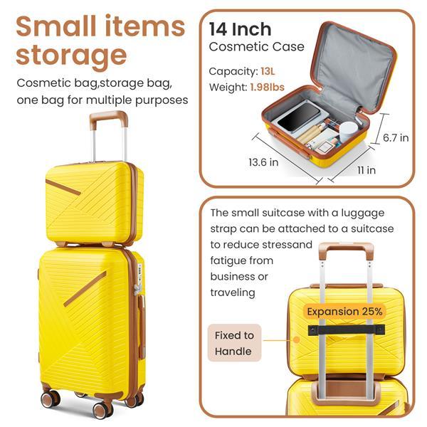 Yellow cosmetic case with storage bag and additional features highlighted