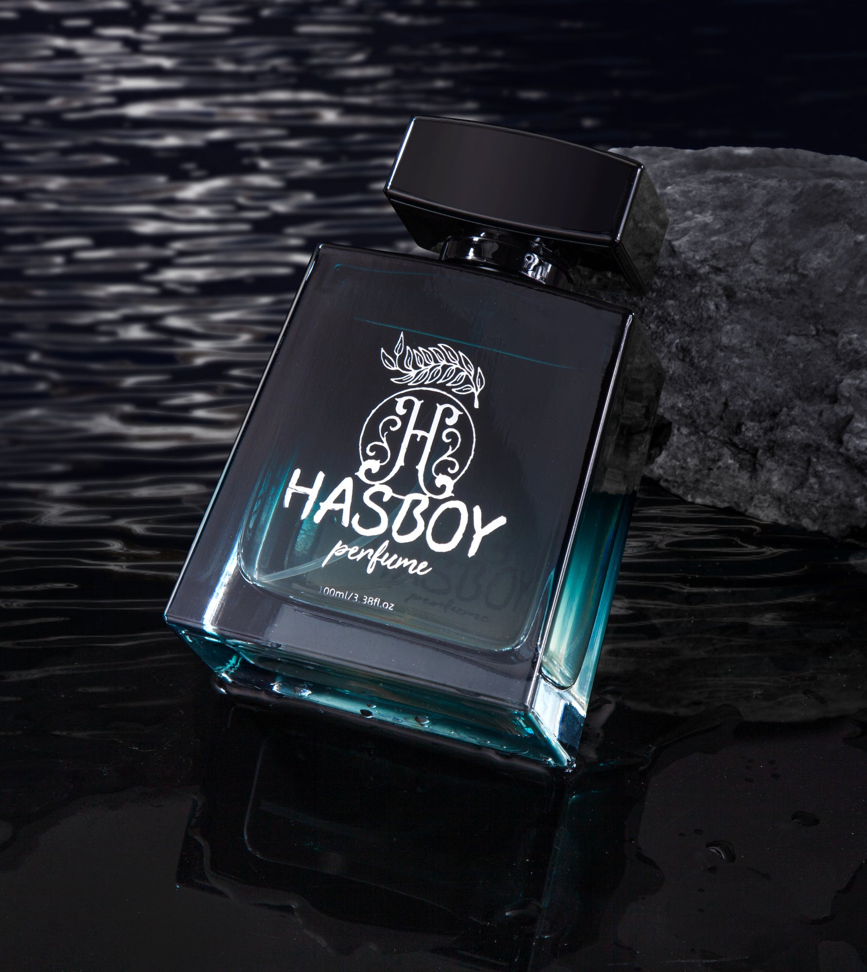 Hasboy perfume bottle on a dark background