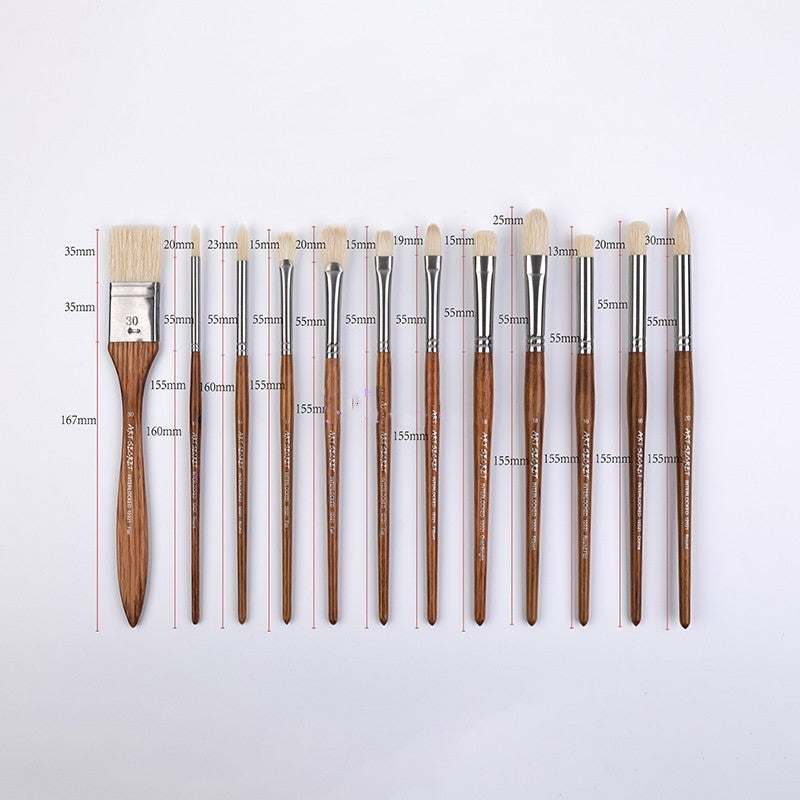 Set of paint brushes with measurements on a white background