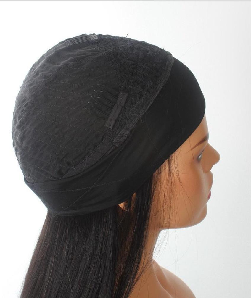 Black lace front wig on a mannequin head against a white background