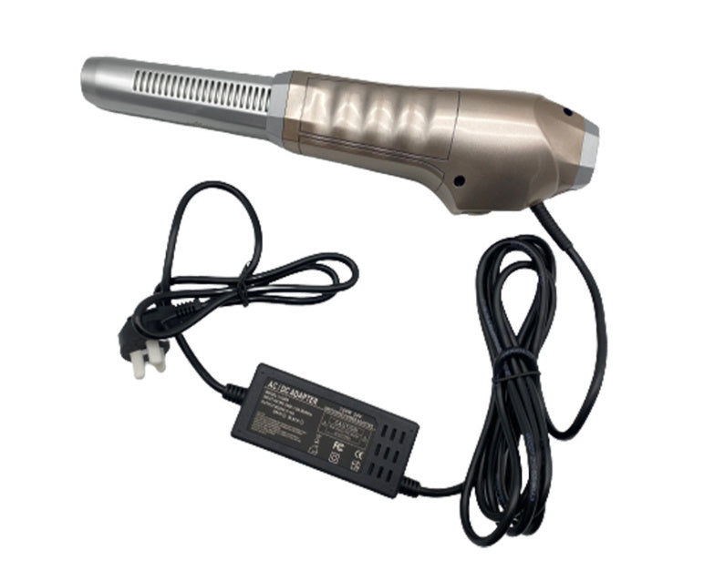 Hair dryer with power cord and adapter on a white background