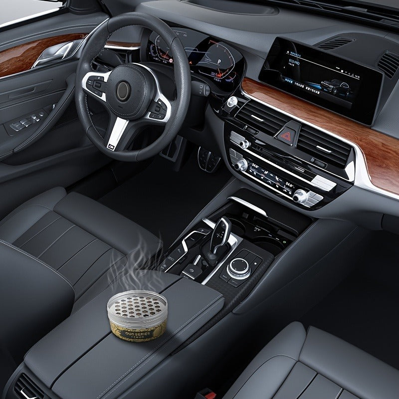 Car interior with a smoking air freshener on the dashboard