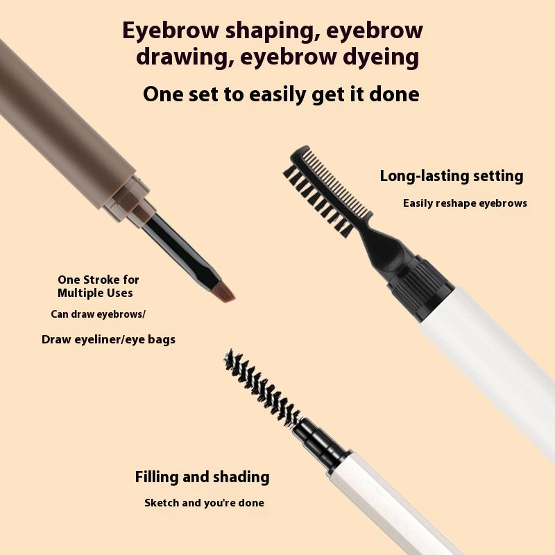 Eyebrow shaping tool set with comb and pen on a beige background