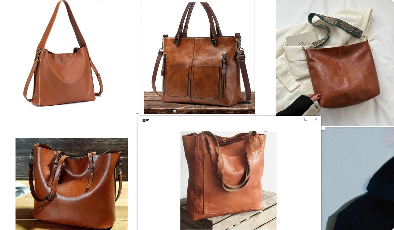 Collage of various brown leather handbags in different settings