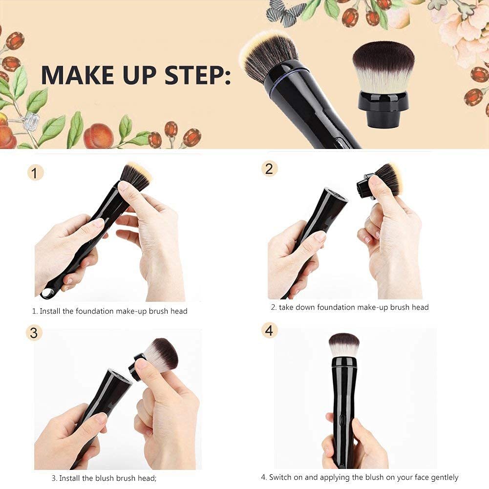 Step-by-step guide on using makeup brushes with text instructions.