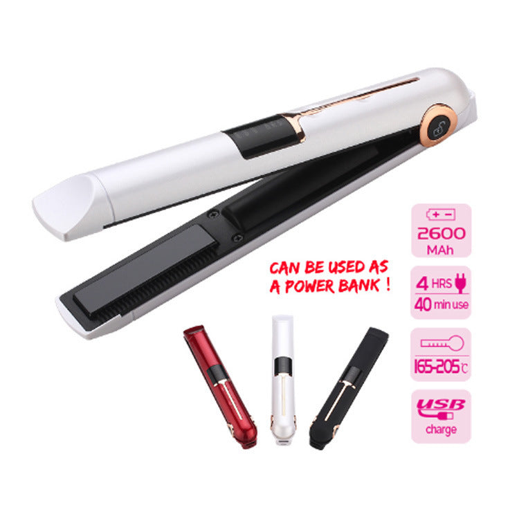Hair straightener with power bank features on a white background