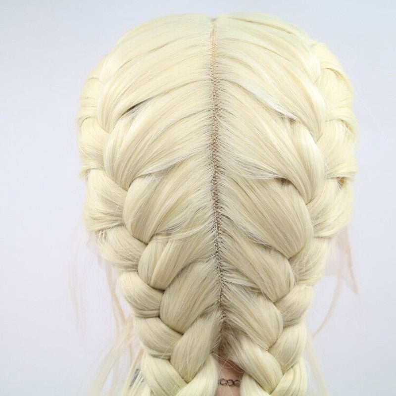 Blonde braided wig on a white background