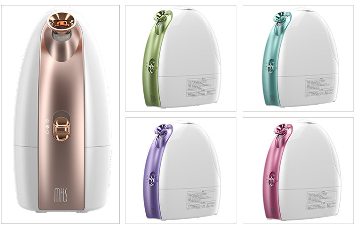 Collection of different colored beauty devices on a white background