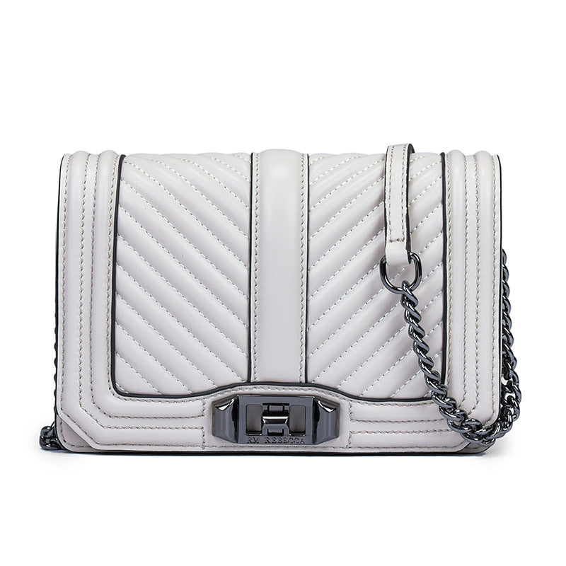 Women's Rhombic Chain Shoulder Bag, First Layer Cowhide