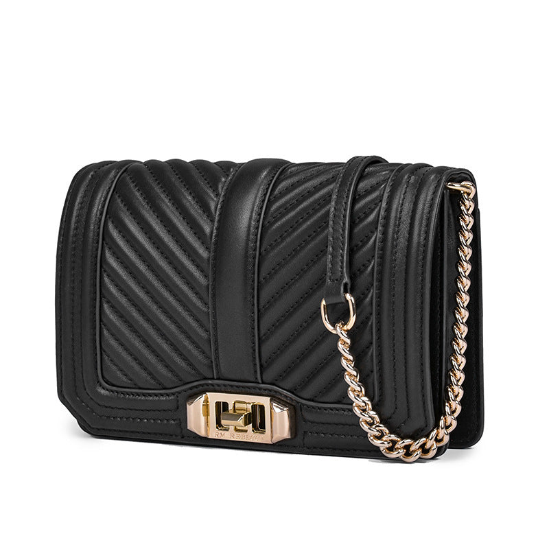 Women's Rhombic Chain Shoulder Bag, First Layer Cowhide
