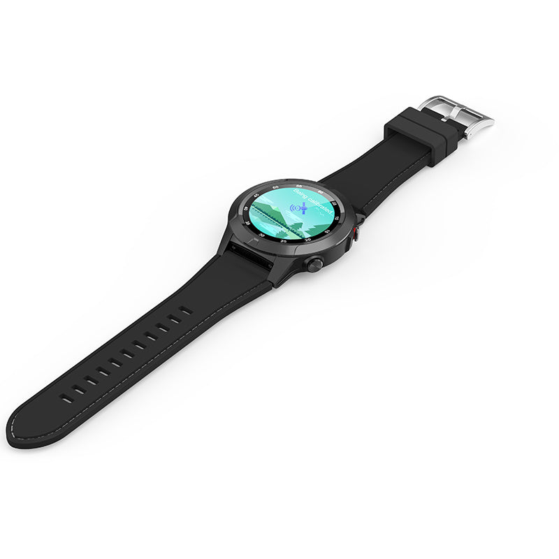 Smartwatch with a black strap on a white background