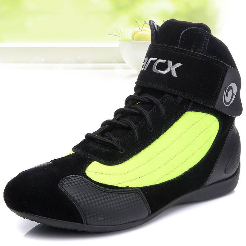 Black and neon green high-top shoes with 'Geox' branding on a white background