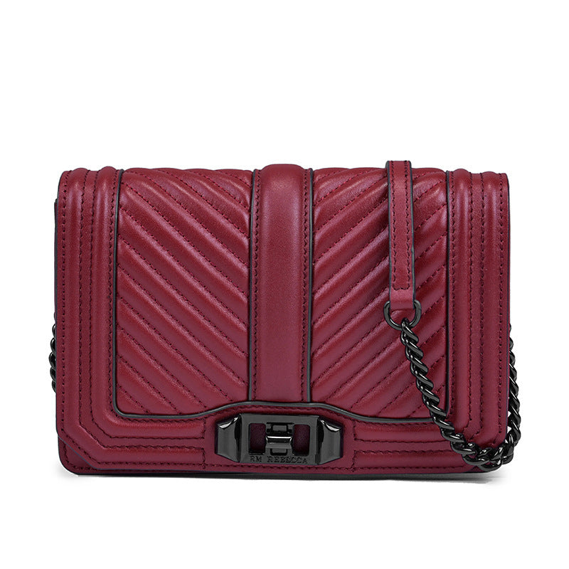 Women's Rhombic Chain Shoulder Bag, First Layer Cowhide