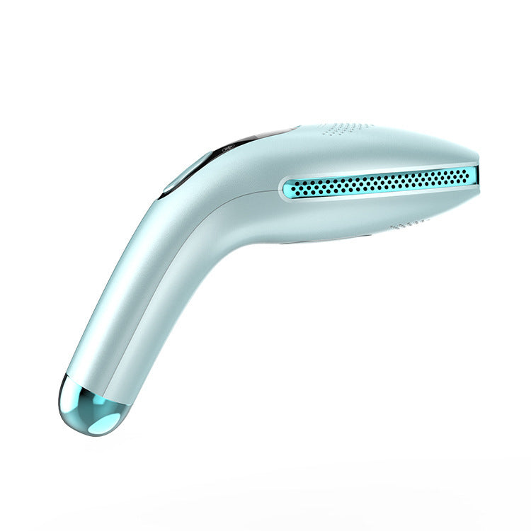 Blue handheld device on a white background