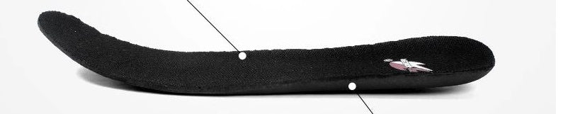 Black shoe insert with a brand logo on a white background