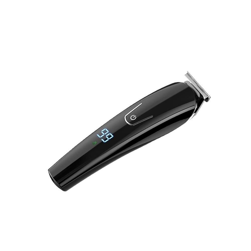 Black hair trimmer with digital display on a white background