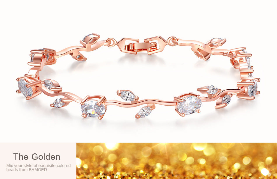 Rose gold bracelet with diamonds on a white background