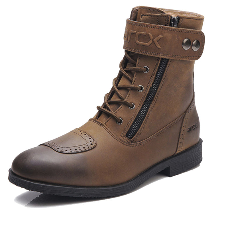 Brown leather boot with zippers on a white background