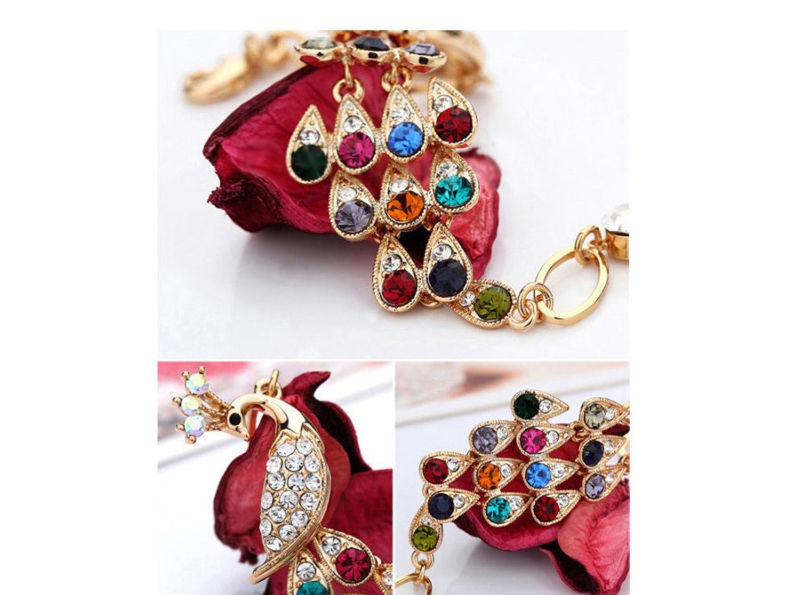 Bracelet with colorful gemstones on a red rose background