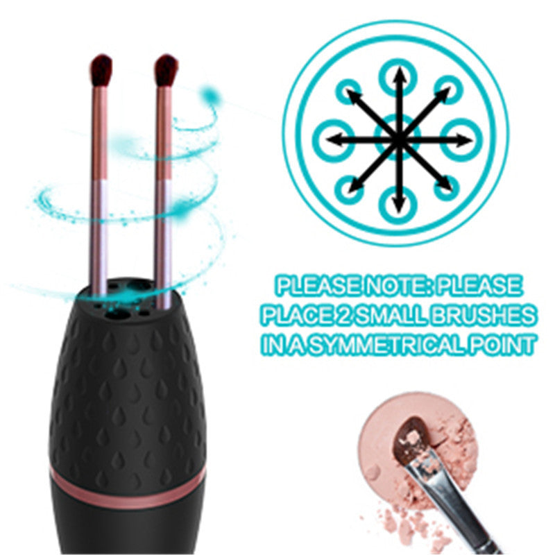 Makeup brush set with black handle and rose gold bristles, featuring a diagram and text on a white background.