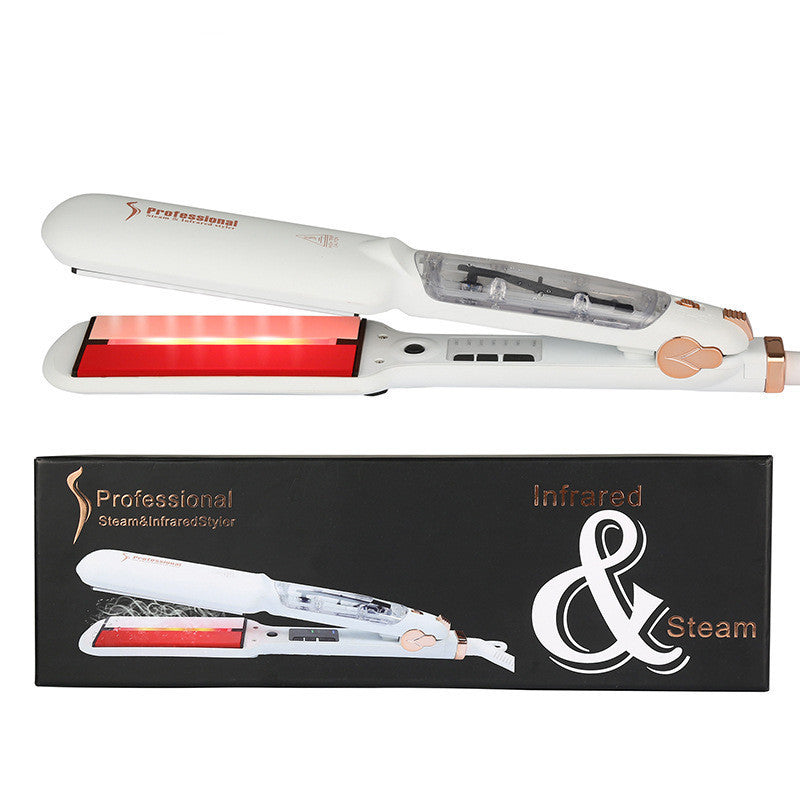 Hair straightener with 'Infrared & Steam' feature on a white background