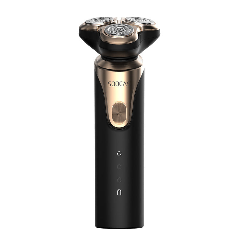 Black and rose gold electric shaver with 'SOOCAS' branding on a white background