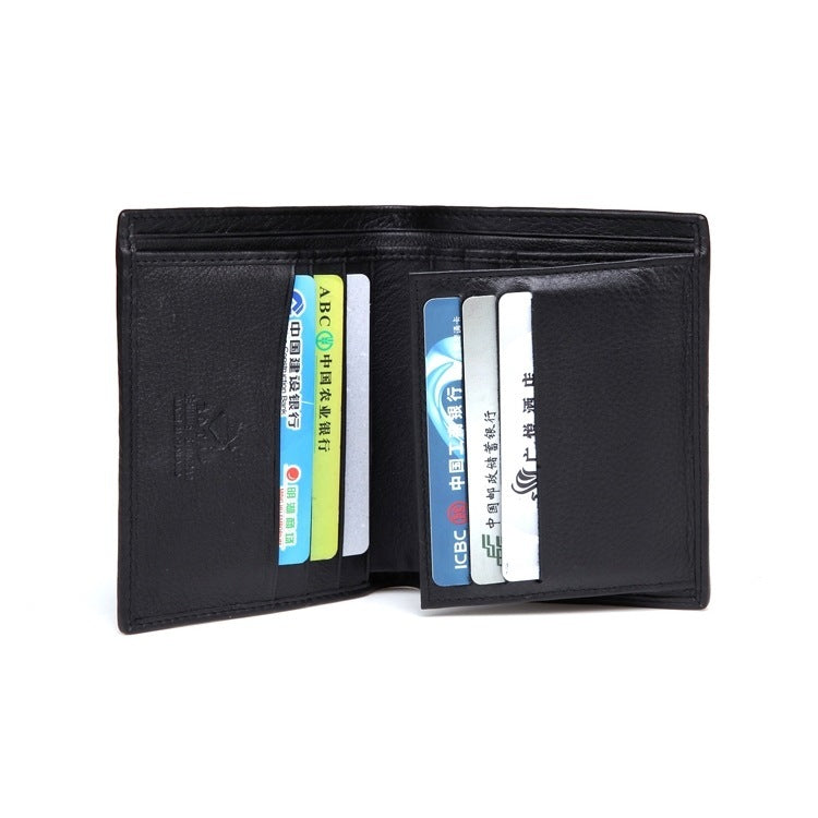 Black wallet with multiple cards inside on a white background