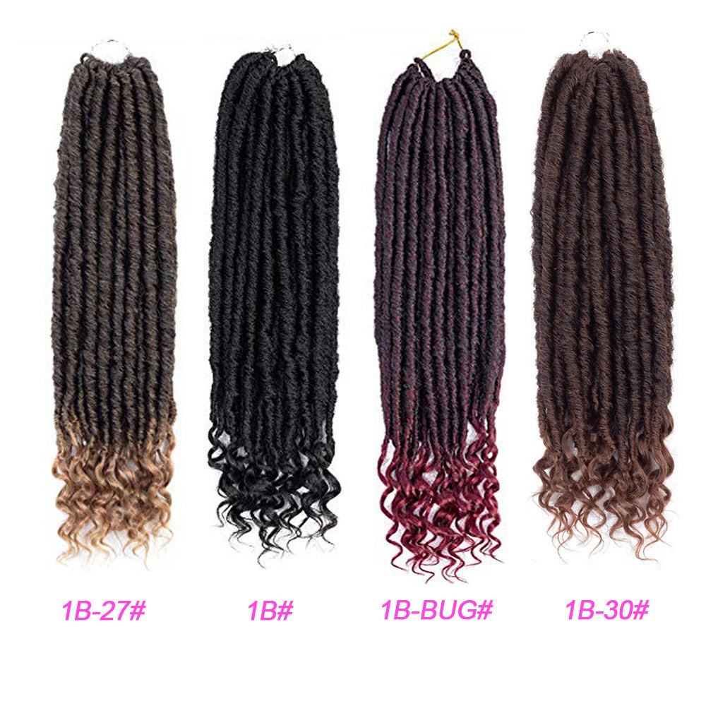 Four bundles of styled hair extensions with different color shades on a white background.
