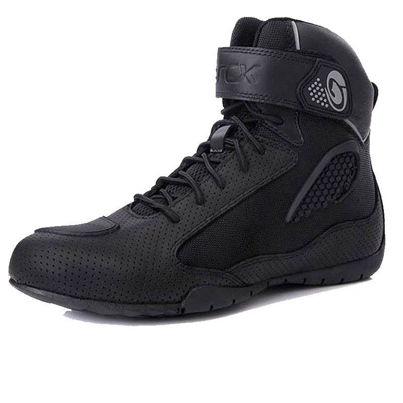 Black high-top sneaker with brand logo on a white background