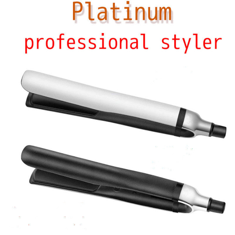 Two hair straighteners, one white and one black, with 'Platinum professional stylist' text above them on a white background.