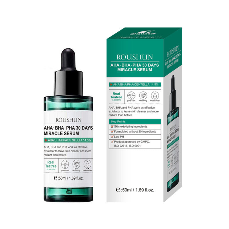 Roushun AHA BHA PHA 30 Days Miracle Serum with packaging on a white background