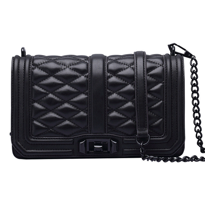 Women's Rhombic Chain Shoulder Bag, First Layer Cowhide
