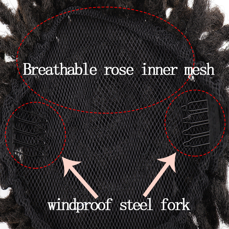 Black mesh material with text highlighting 'Breathable rose inner mesh' and 'windproof steel fork'.