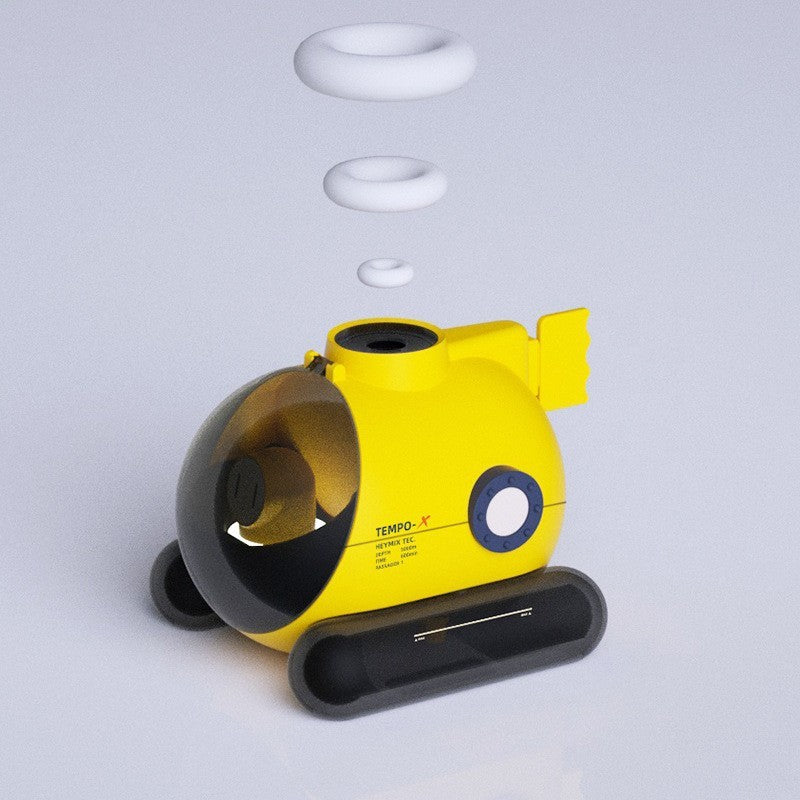 Yellow label roll with black backing on a light gray background