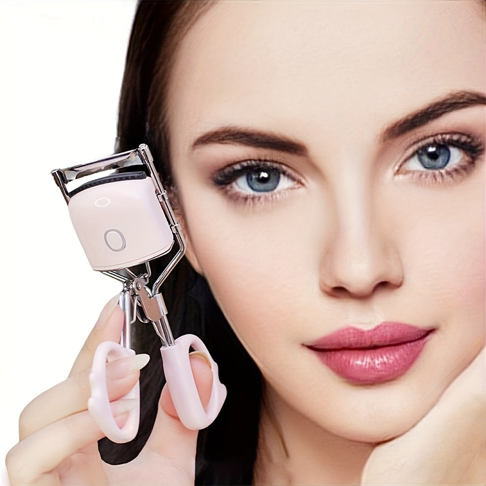 Woman holding a beauty tool close to her face on a white background