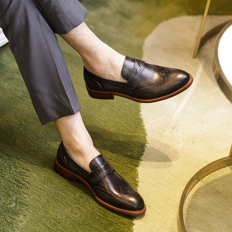 Handmade Men’s Business Casual Carved Leather Loafers