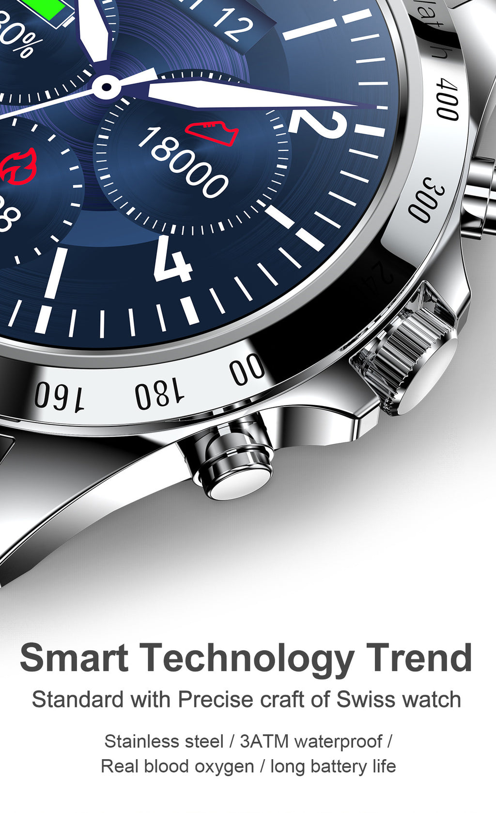 Smartwatch with detailed display on a white background