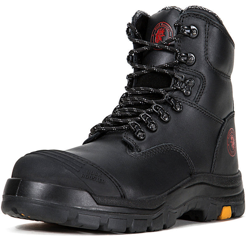 Black work boot with brand logo on a white background