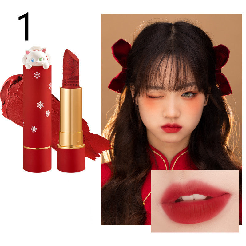 Red lipstick with gold accents, a woman wearing red lipstick, and a close-up of lips with red lipstick.