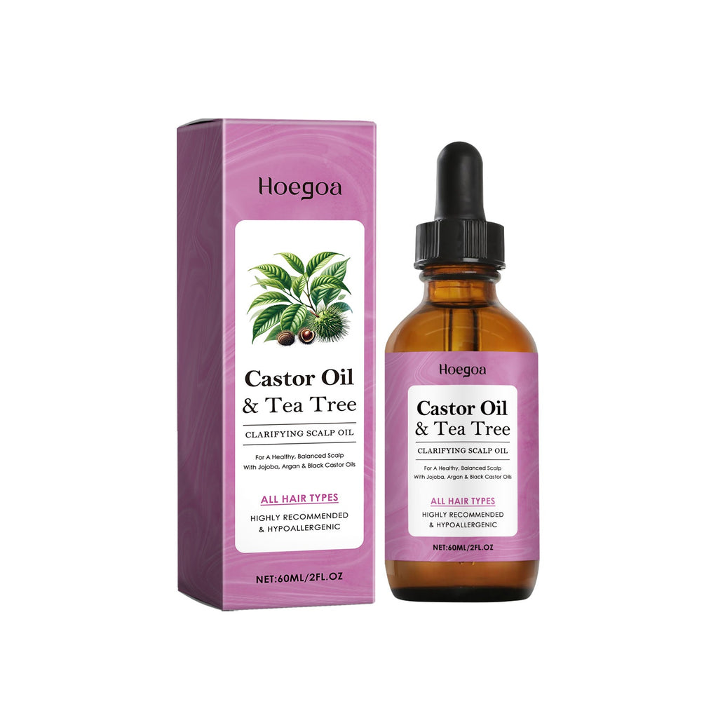 Hoega Castor Oil & Tea Tree oil bottle and packaging on a white background