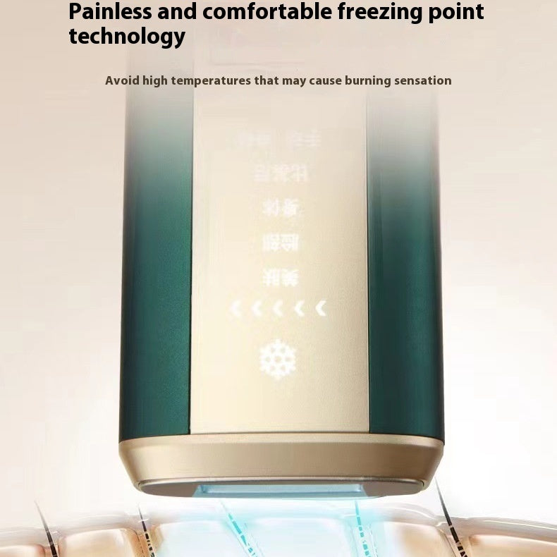 Product with text about painless and comfortable freezing point technology on a beige background