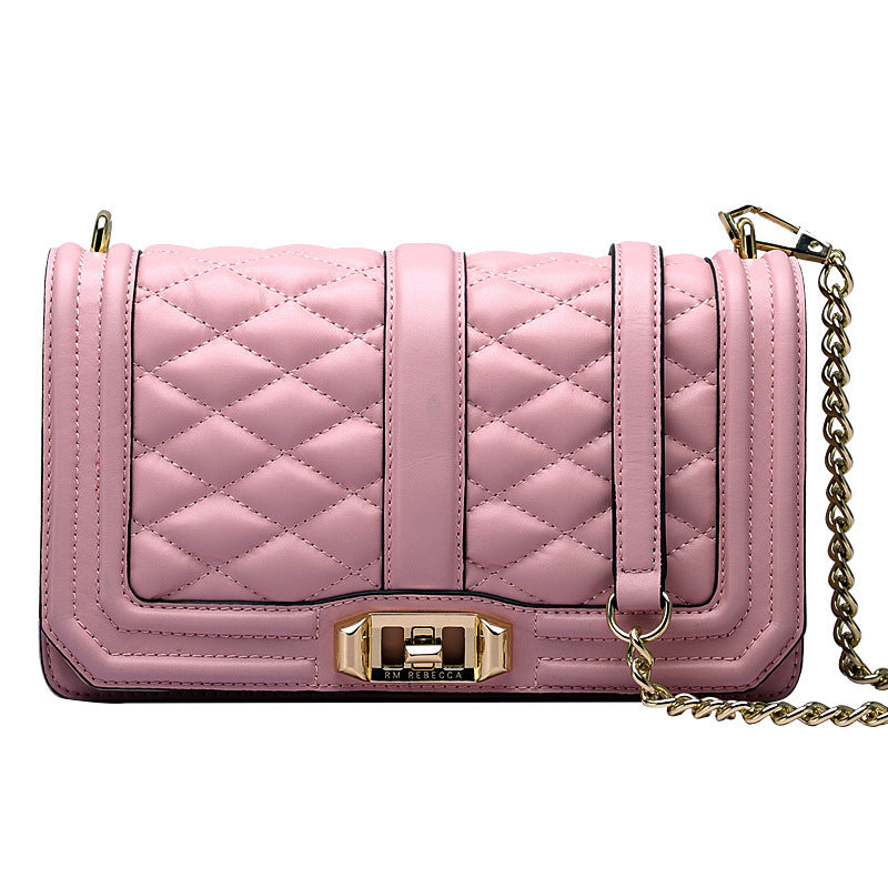 Women's Rhombic Chain Shoulder Bag, First Layer Cowhide