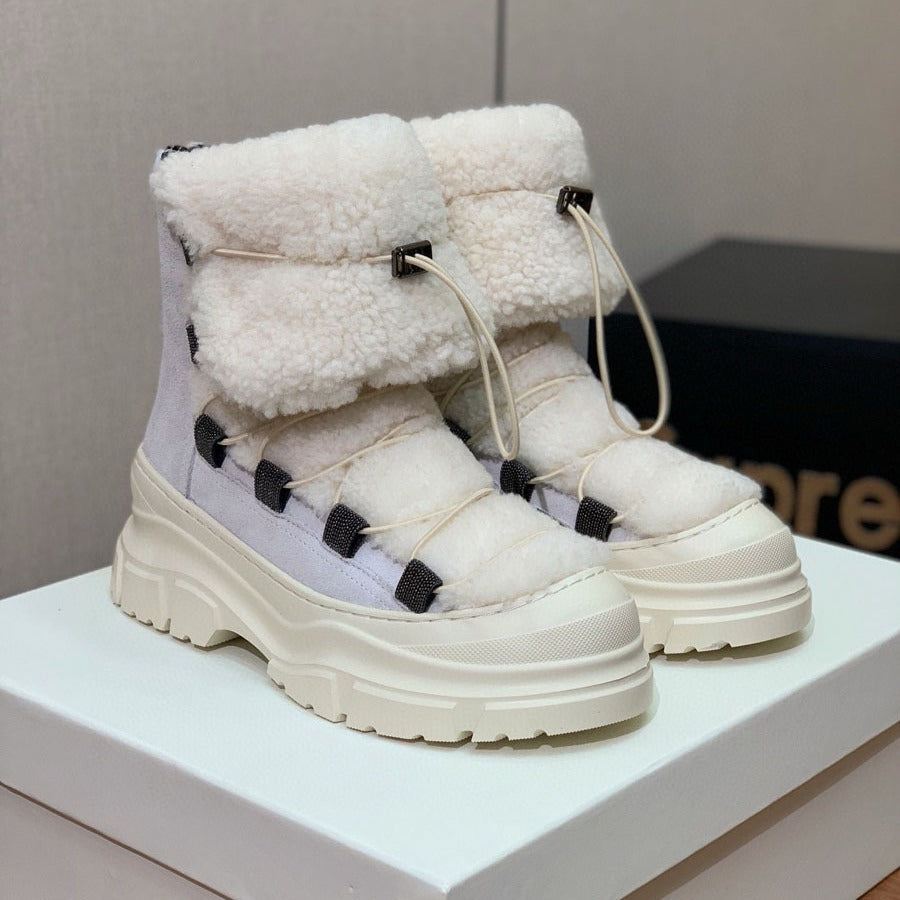 Women’s Fur Lace-Up Platform Winter Ankle Boots