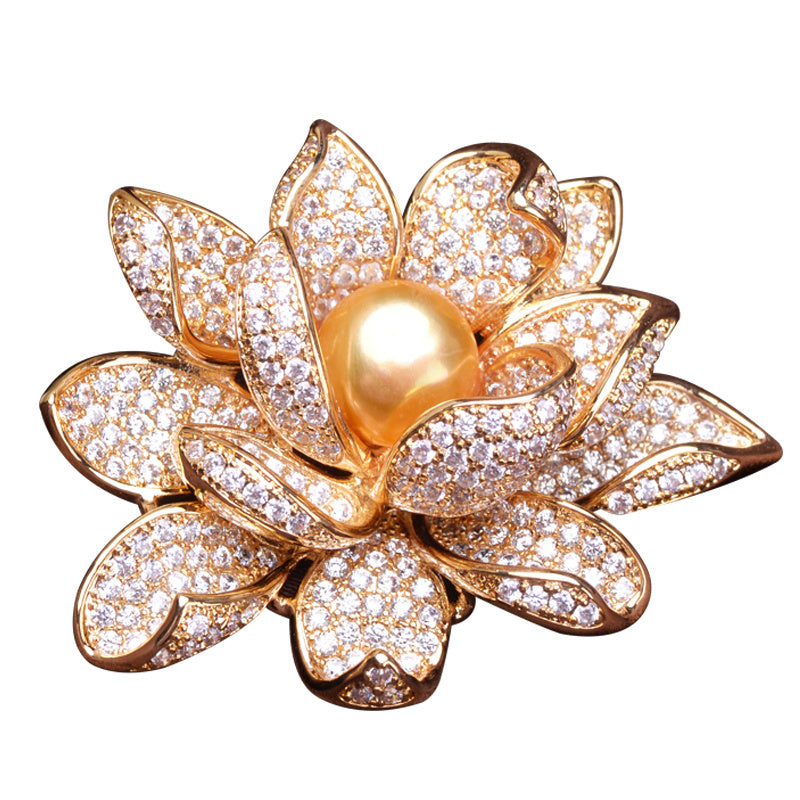 Freshwater Pearl Brooch with Zircon & Gold Plating
