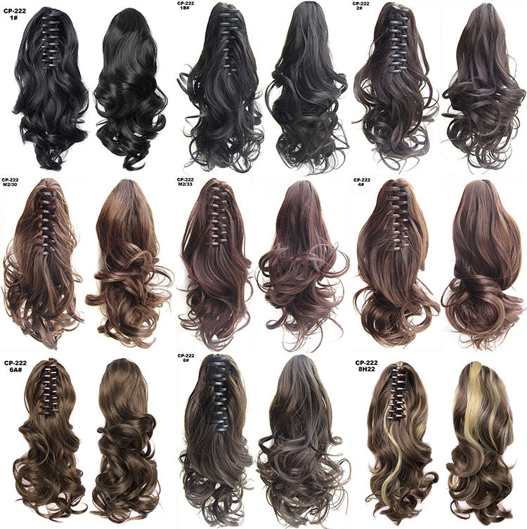 Collection of various hair extensions in different colors and styles on a white background.